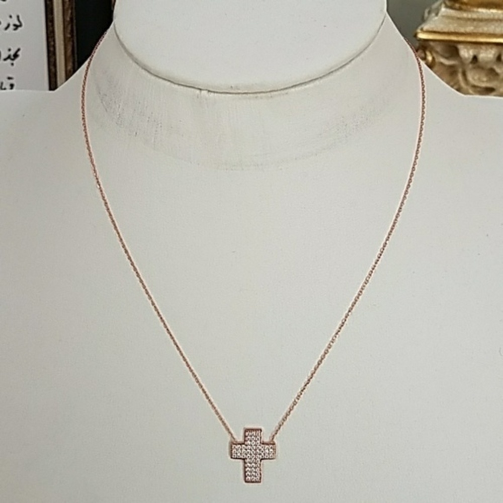 Rose Gold Cross Necklace 16" 18" Adjustable chain
